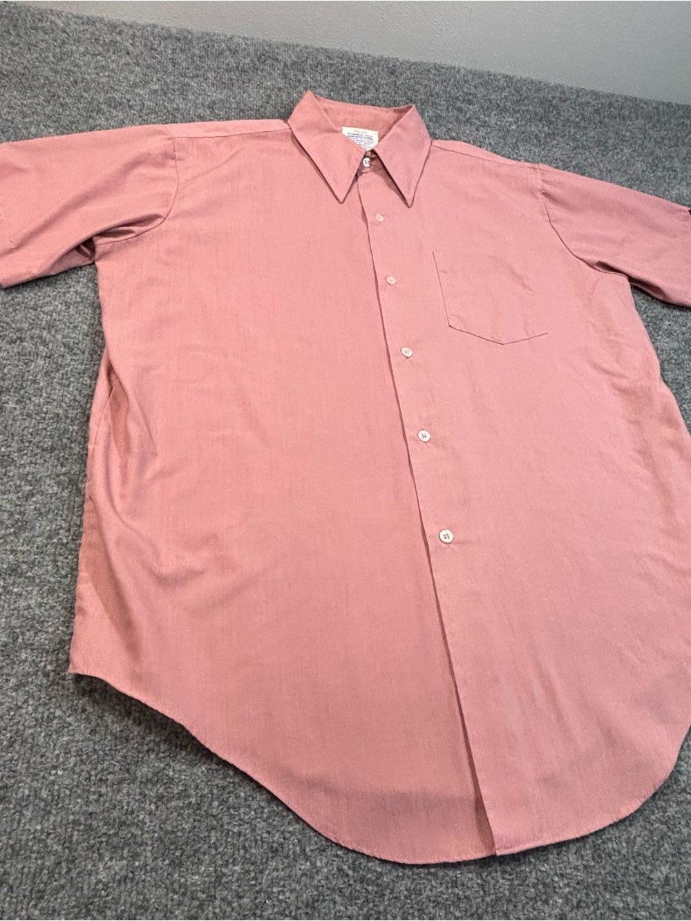 VTG 60s 70s Permanent Press Button up Collared Shirt Park Ave Salmon Pink 16 1/2 - Picture 9 of 13